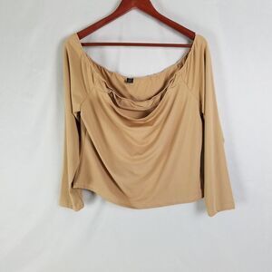 Shein Curve Shirt Womens 2XL‎ Golden Brown Crop Top Long Sleeve Boat Neck Blouse